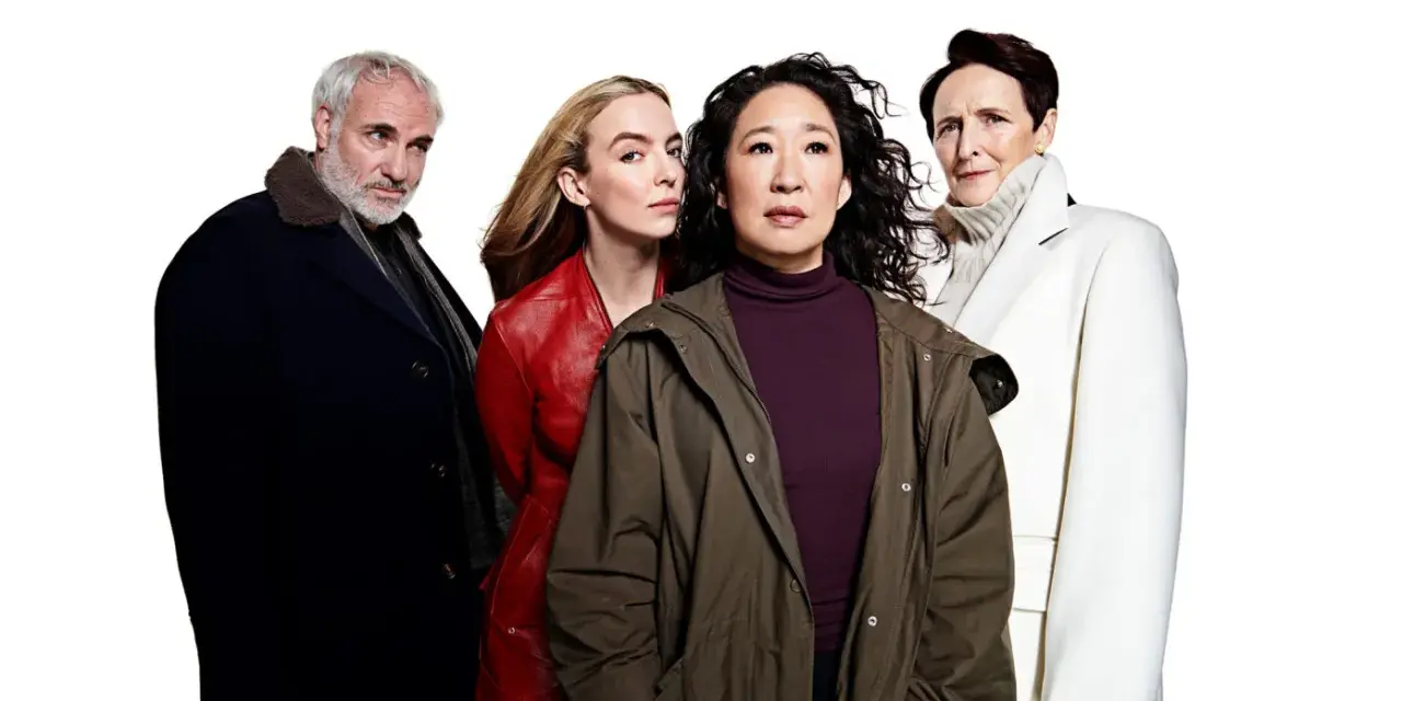 Die Hauptdarsteller der Serie "Killing Eve" posieren für ein Gruppenfoto.