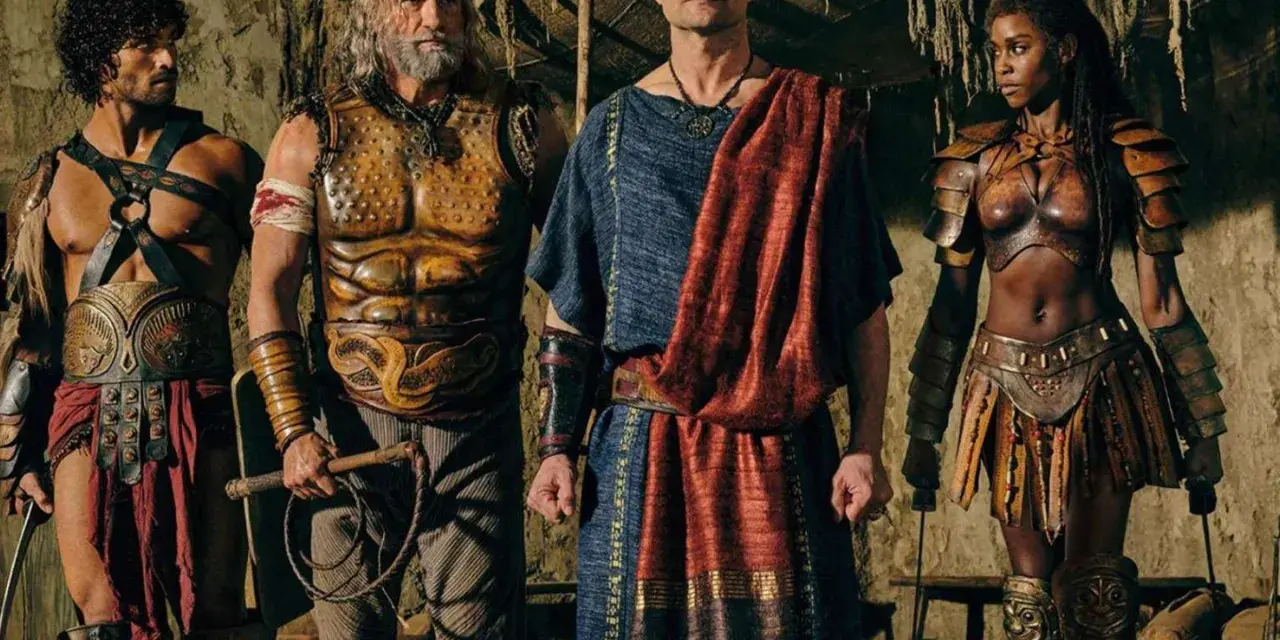 Die Besetzung von Spartacus: Ashur und seine Krieger stehen bereit.