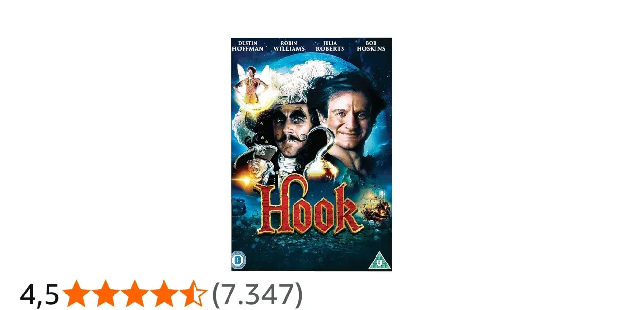 Das Filmplakat zu "Hook" zeigt die besetzung mit Dustin Hoffman als Captain Hook und Robin Williams.