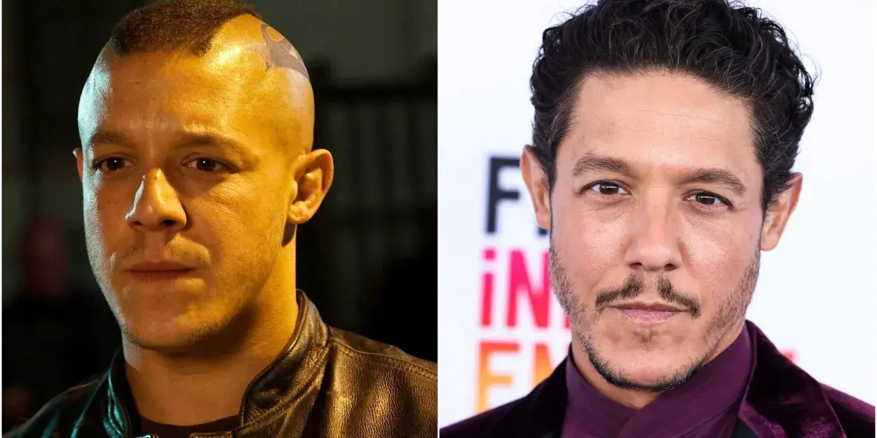 Links: Ein Mann mit Irokesenschnitt und Tätowierung. Rechts: Ein Mann mit dunklem Haar und Schnurrbart. Beide sind Teil der Besetzung von Sons of Anarchy.