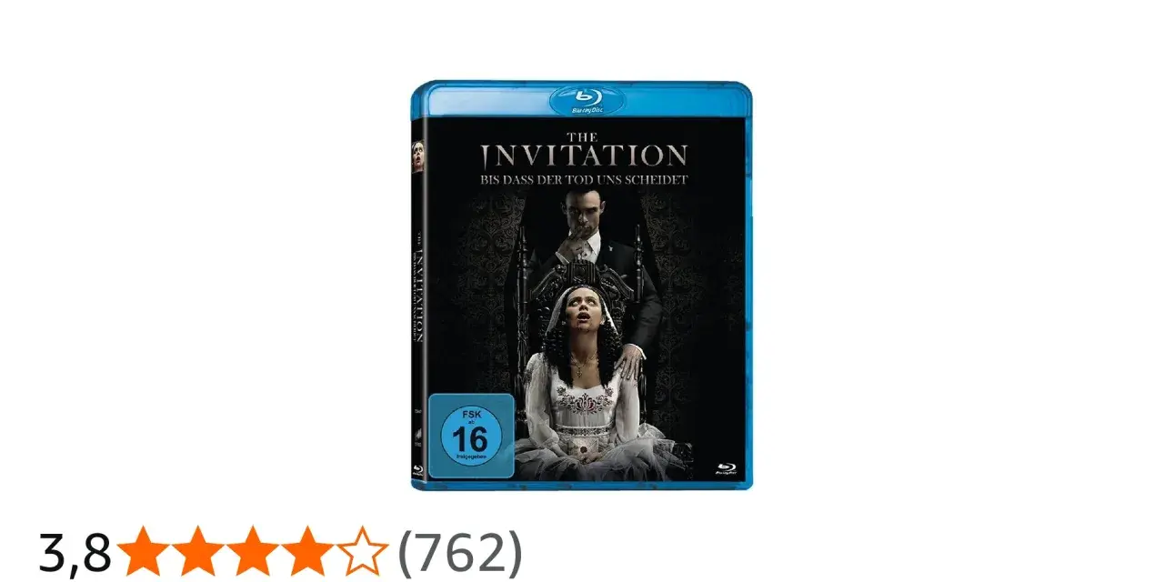 Blu-ray-Cover "The Invitation - Bis dass der Tod uns scheidet". Ein Mann in einem Anzug hält eine Frau in einem Brautkleid.