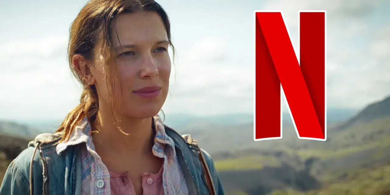 Millie Bobby Brown als Eleven im "Stranger Things"-Finale, bereit für den Kampf. Das Netflix-Logo prangt daneben.