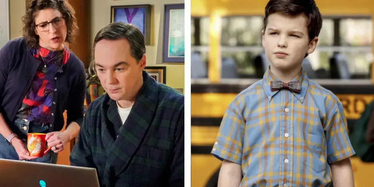 Die Besetzung von Young Sheldon: Sheldon Cooper als Kind und Erwachsener, mit seiner Mutter Mary.