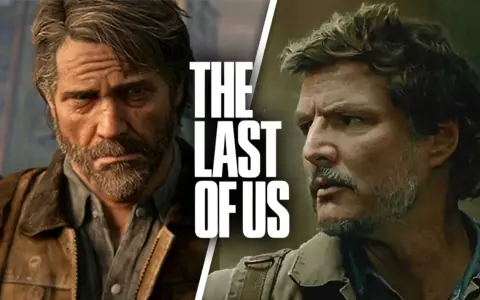Die besetzung von The Last of Us: Joel Miller, gespielt von Pedro Pascal, mit seinem charakteristischen Bart und der Lederjacke.