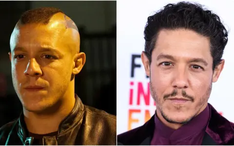 Links: Ein Mann mit Irokesenschnitt und Tätowierung. Rechts: Ein Mann mit dunklem Haar und Schnurrbart. Beide sind Teil der Besetzung von Sons of Anarchy.