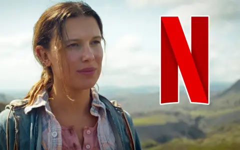 Millie Bobby Brown als Eleven im "Stranger Things"-Finale, bereit für den Kampf. Das Netflix-Logo prangt daneben.