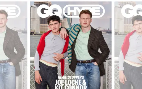 Joe Locke und Kit Connor, die Hauptdarsteller von Heartstopper, posieren für ein GQ Hype Cover vor New Yorker Wolkenkratzern.