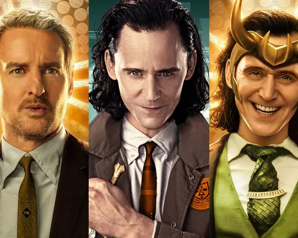 Die Besetzung von Loki zeigt Owen Wilson, Tom Hiddleston als Loki und eine weitere Version von Loki mit Hörnern.