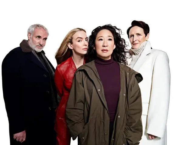 Die Hauptdarsteller der Serie "Killing Eve" posieren für ein Gruppenfoto.
