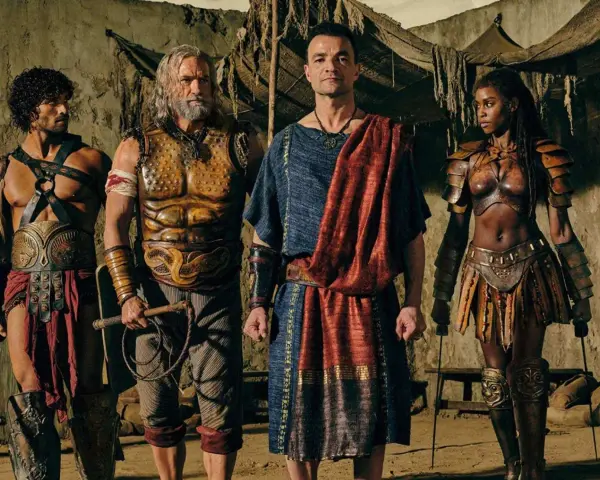 Die Besetzung von Spartacus: Ashur und seine Krieger stehen bereit.