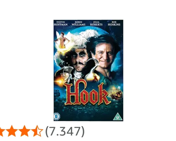 Das Filmplakat zu "Hook" zeigt die besetzung mit Dustin Hoffman als Captain Hook und Robin Williams.
