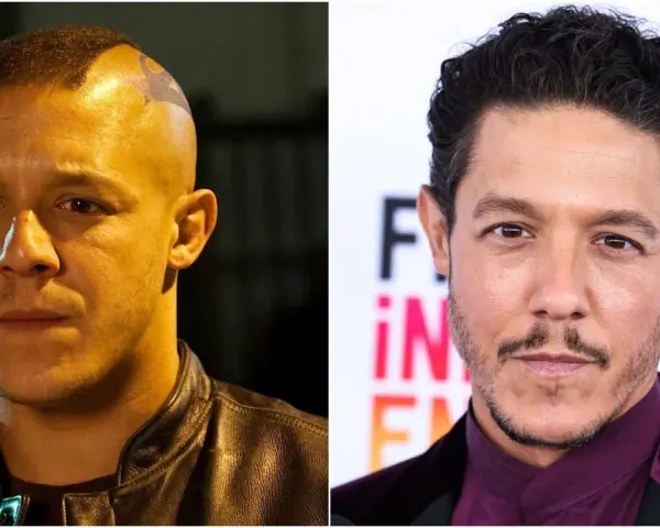 Links: Ein Mann mit Irokesenschnitt und Tätowierung. Rechts: Ein Mann mit dunklem Haar und Schnurrbart. Beide sind Teil der Besetzung von Sons of Anarchy.