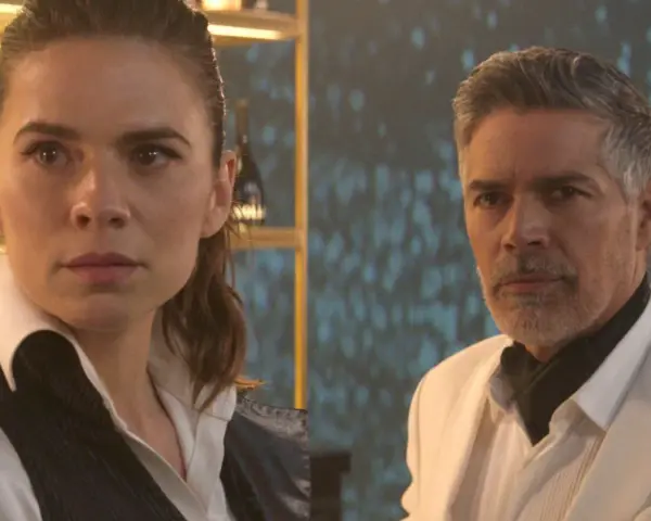 Die besetzung von Mission: Impossible – Dead Reckoning Teil Eins: Hayley Atwell und Esai Morales in ernsten Momenten.