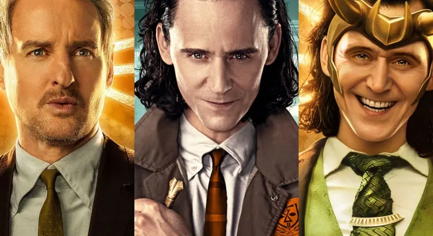 Die Besetzung von Loki zeigt Owen Wilson, Tom Hiddleston als Loki und eine weitere Version von Loki mit Hörnern.