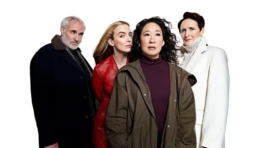 Die Hauptdarsteller der Serie "Killing Eve" posieren für ein Gruppenfoto.