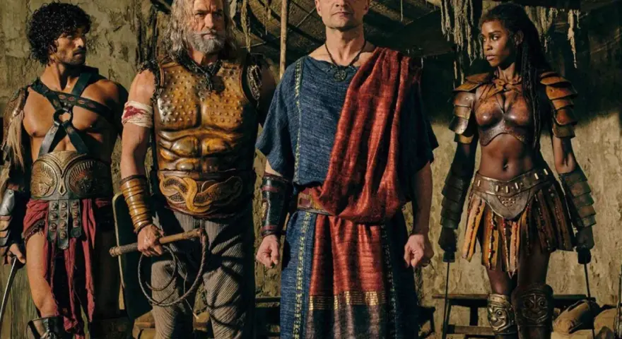 Die Besetzung von Spartacus: Ashur und seine Krieger stehen bereit.