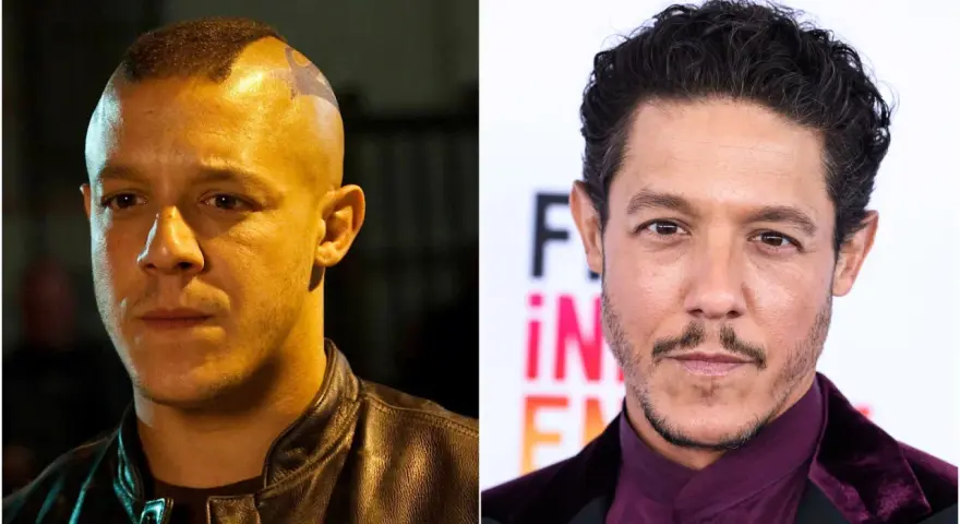 Links: Ein Mann mit Irokesenschnitt und Tätowierung. Rechts: Ein Mann mit dunklem Haar und Schnurrbart. Beide sind Teil der Besetzung von Sons of Anarchy.