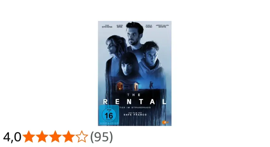 Filmplakat "The Rental - Tod im Strandhaus" mit vier bedrohlich blickenden Personen über einem Haus.