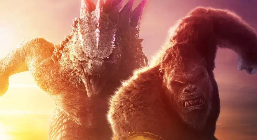 Godzilla und King Kong stehen sich im Kampf gegenüber. Ein episches Aufeinandertreffen im Stil von Godzilla x Kong.