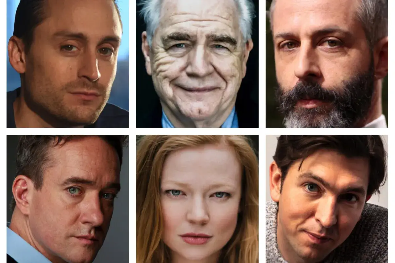 Die Hauptdarsteller der Serie Succession: Kieran Culkin, Brian Cox, Jeremy Strong, Matthew Macfadyen, Sarah Snook und Nicholas Braun.