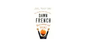 Buchcover "Because of You" von Dawn French mit Zitaten und Illustration einer Person mit roten Haaren.