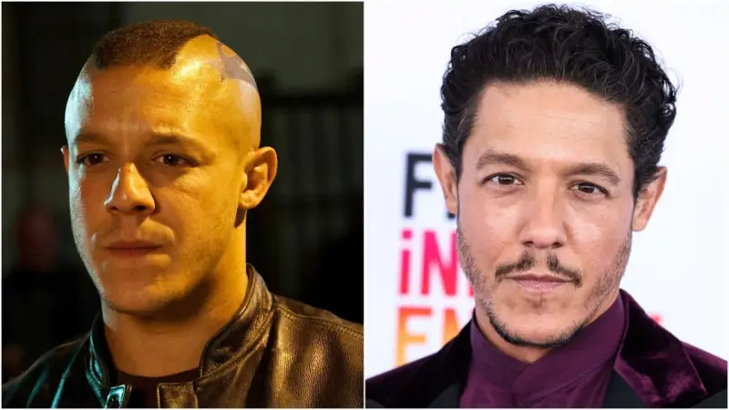 Links: Ein Mann mit Irokesenschnitt und Tätowierung. Rechts: Ein Mann mit dunklem Haar und Schnurrbart. Beide sind Teil der Besetzung von Sons of Anarchy.